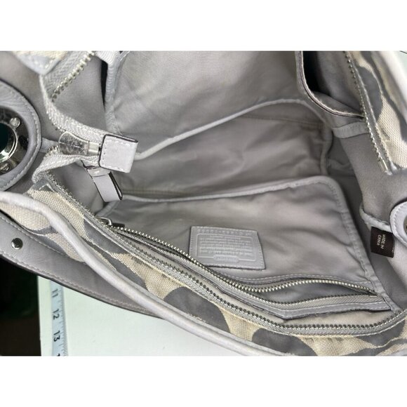 DAMAGED Coach Signature C Monogram Medium Tote Gray White Stripe Down Middle - Picture 11 of 15